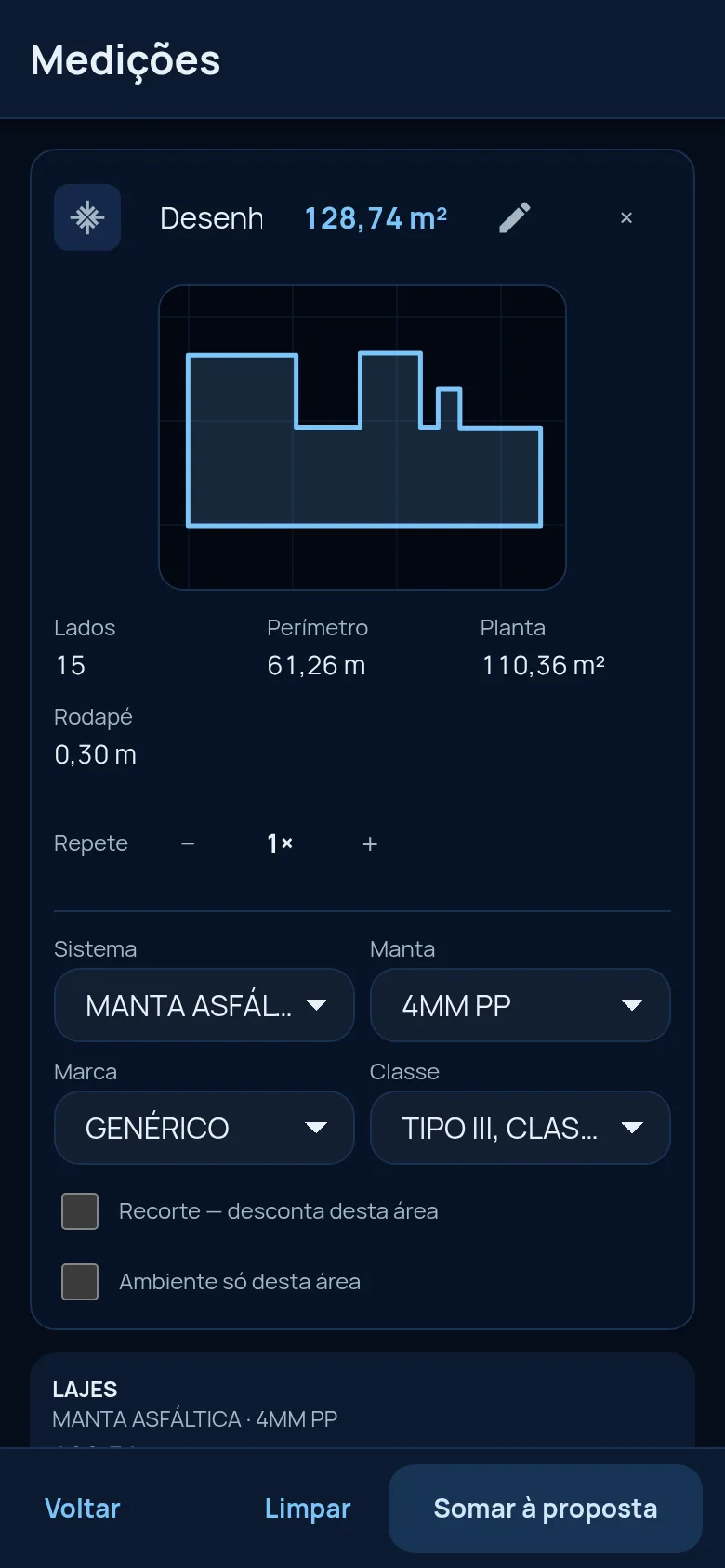 Tela do Fujita Admin: cálculo de uma obra de demonstração.