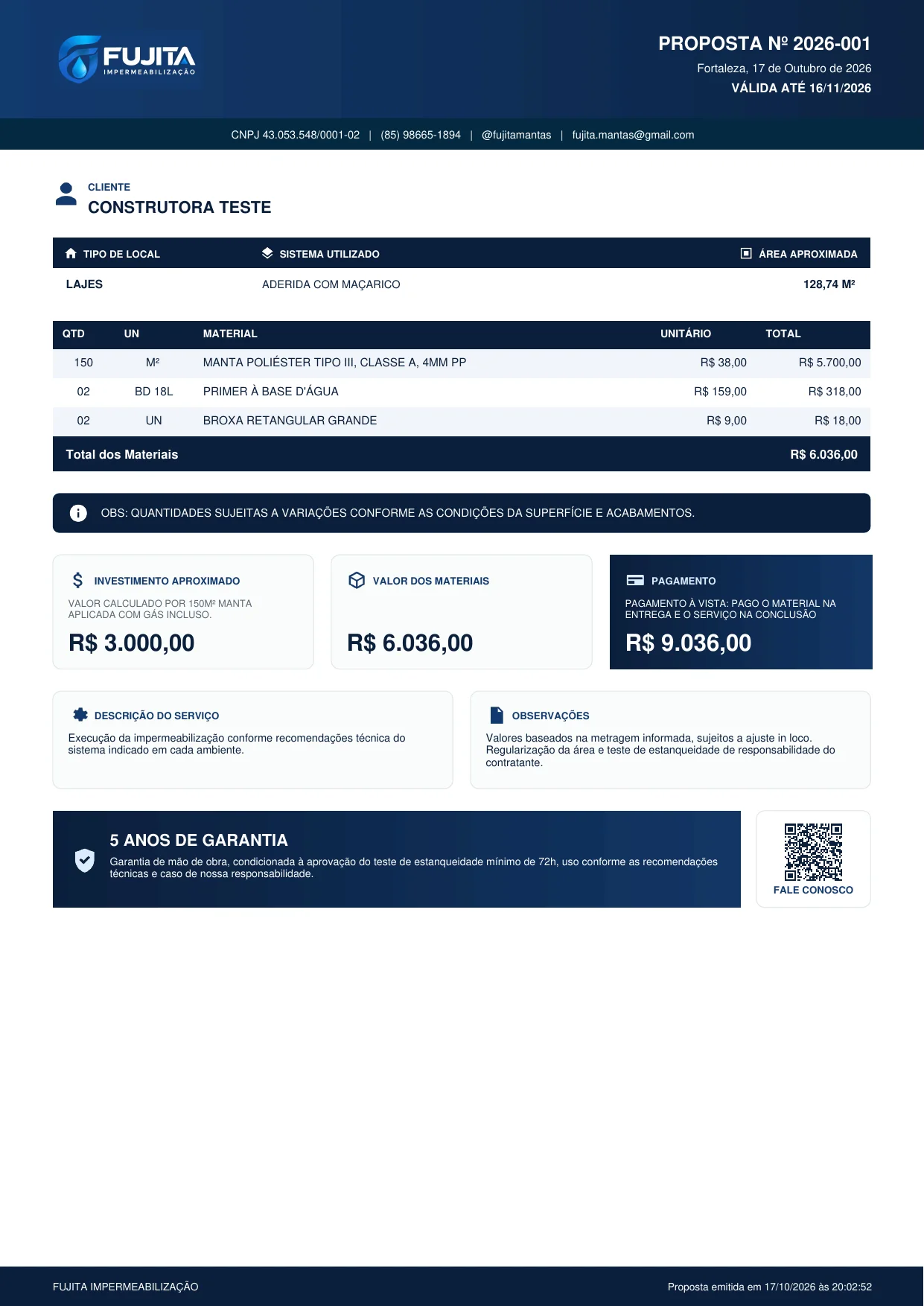 Tela do Fujita Admin: pdf de uma obra de demonstração, em A4.
